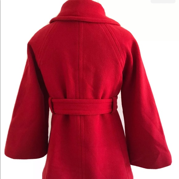 J.Crew | Bell Sleeves Double Breasted Belt Pea Coat Womens Size 2 Red Wool Blend - Picture 3 of 9
